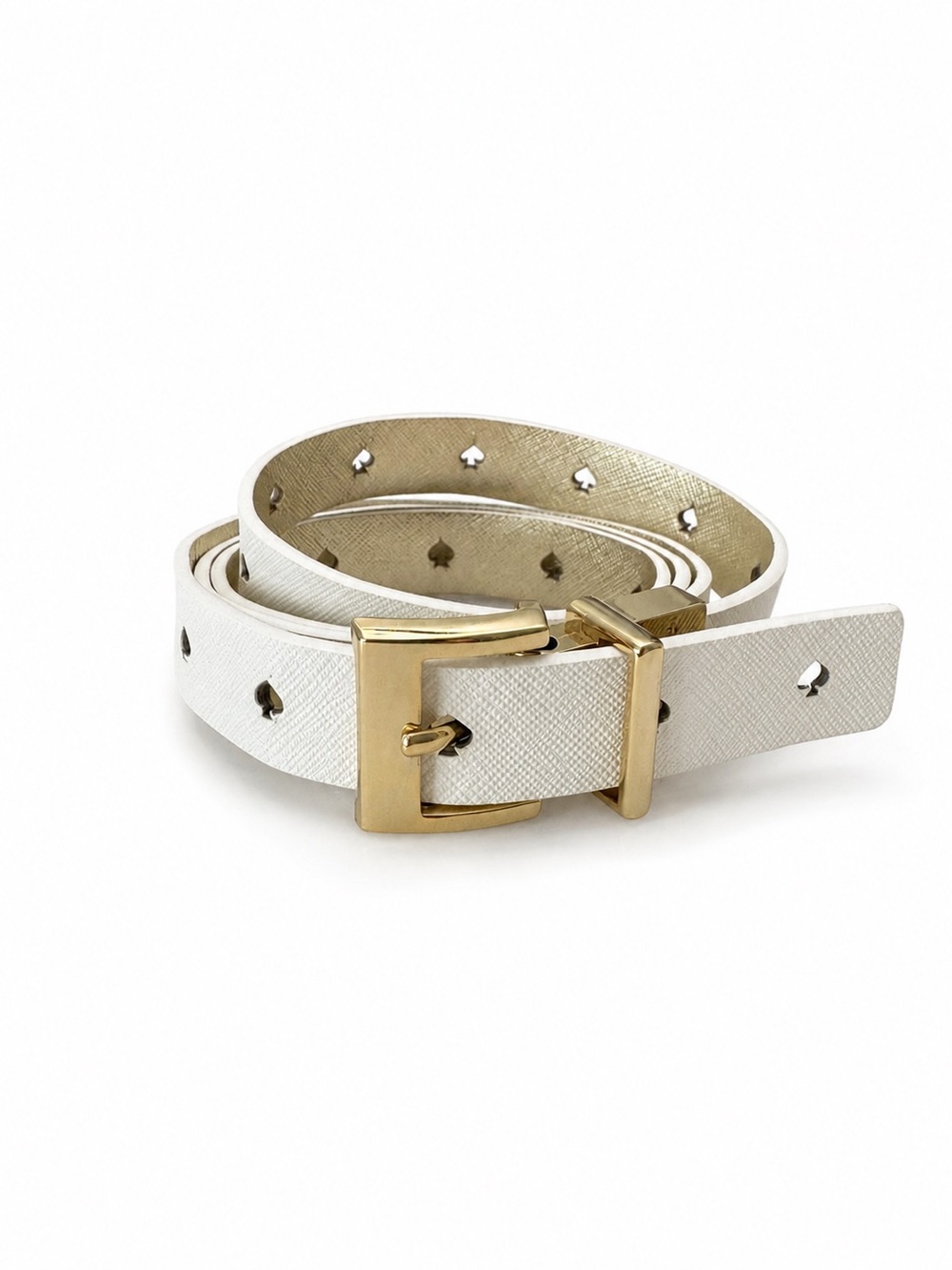 Kate Spade Reversible White Champagne Gold Saffiano Leather Belt OS